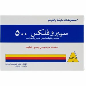 سيبروفلكس 500 سيبروفلوكساسين هيدروكلوريد مضاد جرثومي واسع الطيف 10 مضغوطات